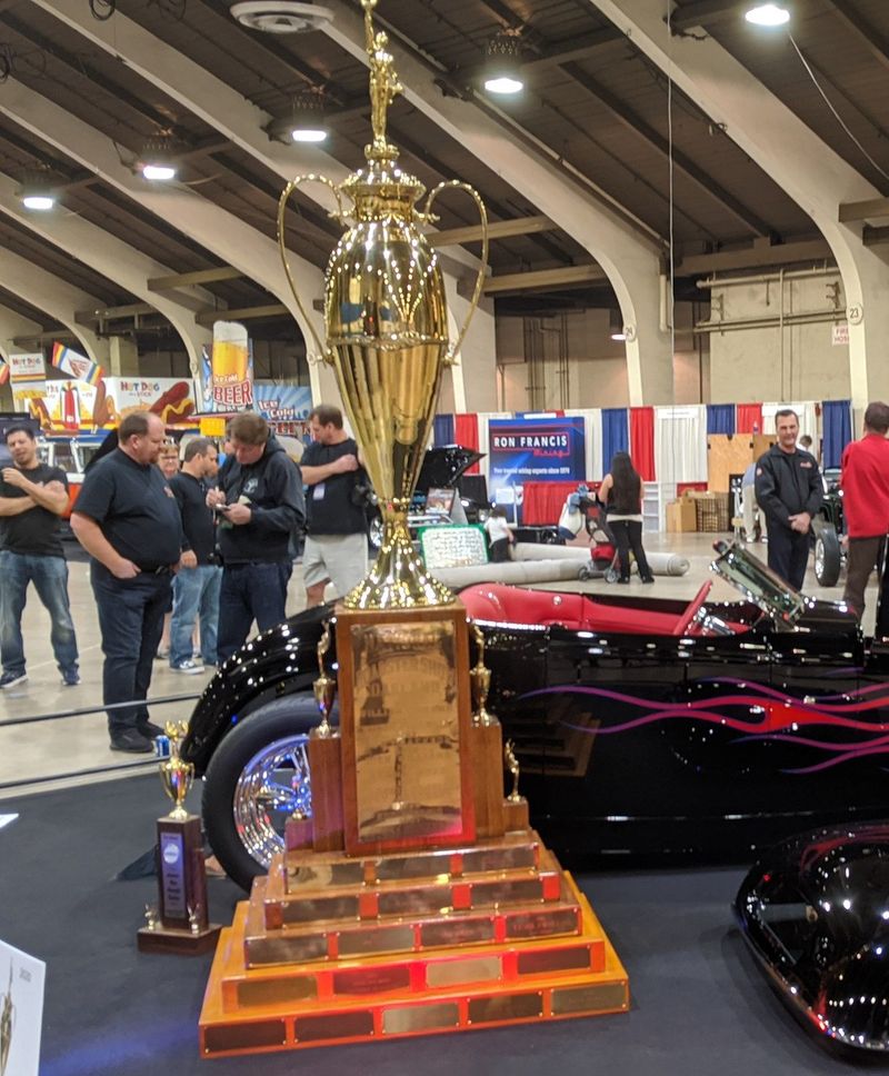 The America’s Most Beautiful Roadster perpetual trophy on the Grand National Roadster Show floor