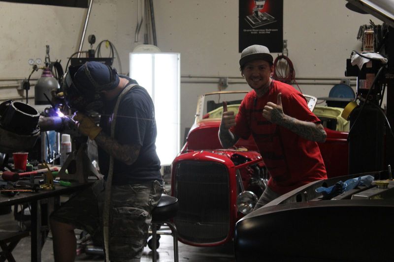 Fabrication work underway on the Squeeg’s Kustoms shop floor